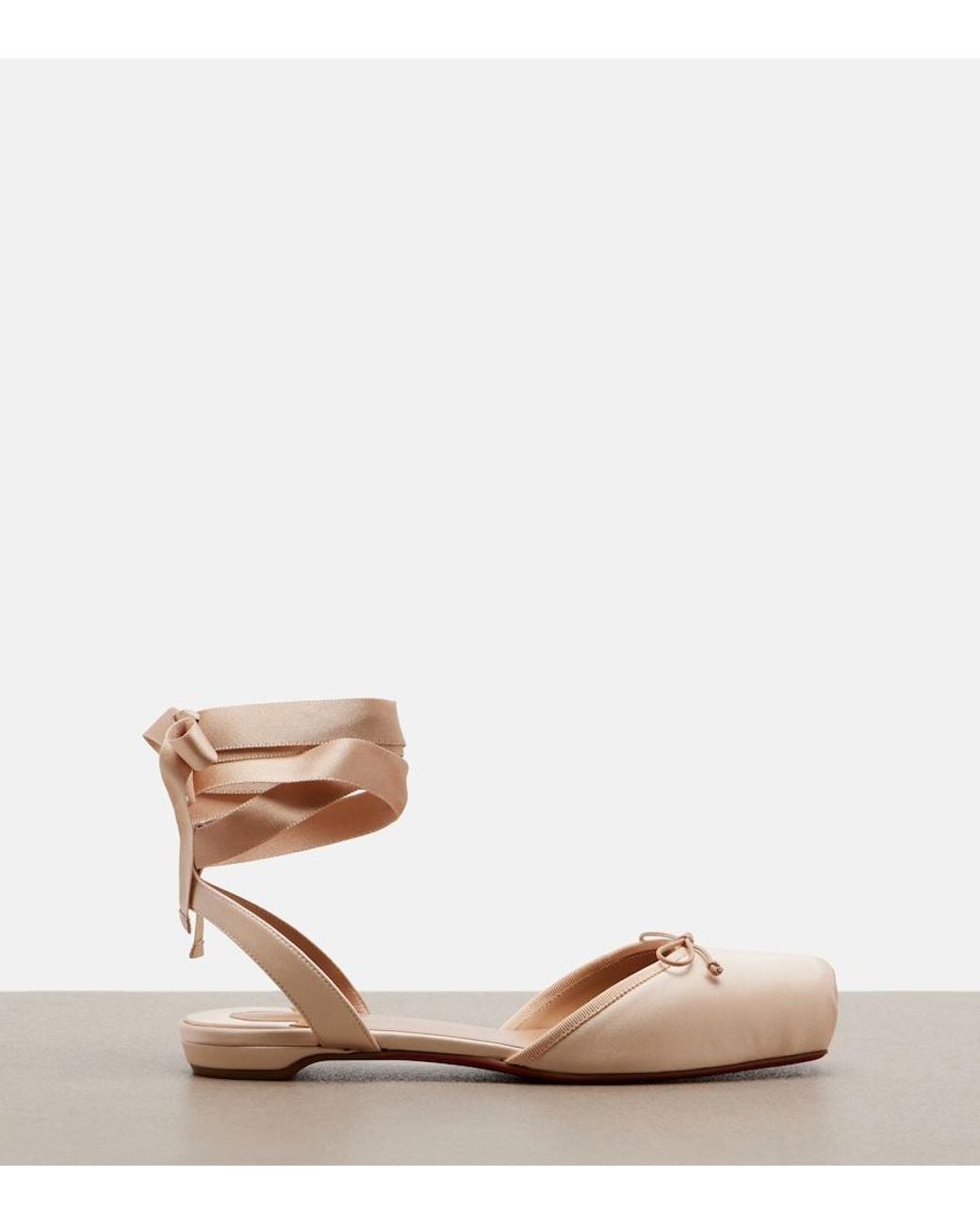 Christian Louboutin Natural Cassia Lace Up Crepe Satin Flats