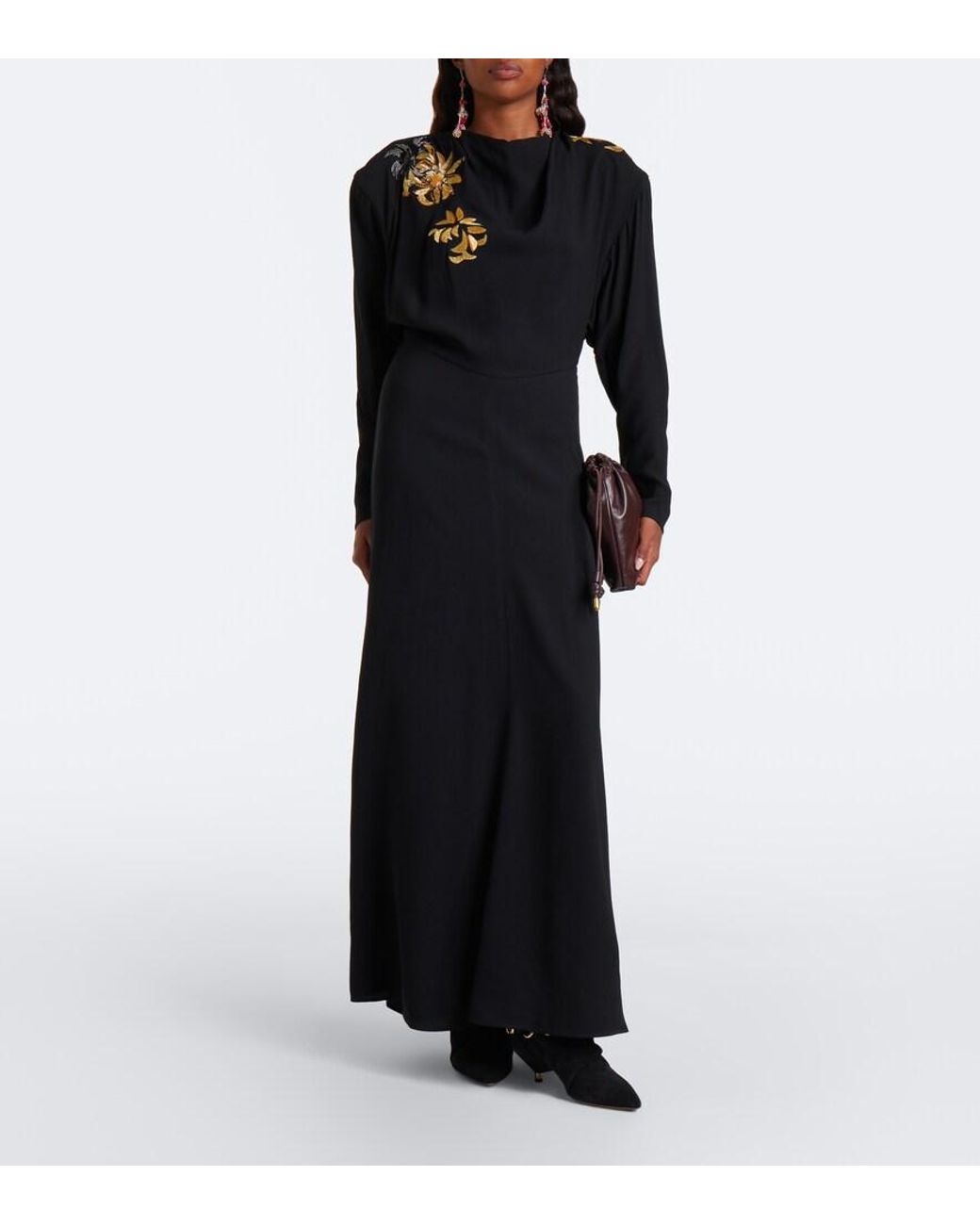 Isabel Marant Black Samsha Embellished Crepe Maxi Dress