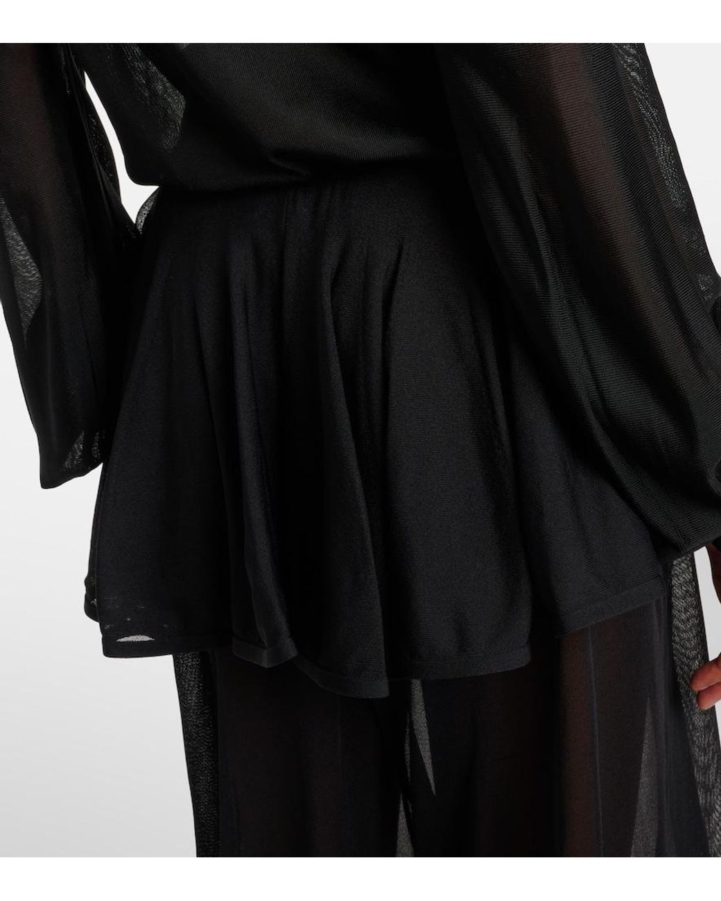 Alaïa Black Mid-Rise Semi-Sheer Wide-Leg Pants