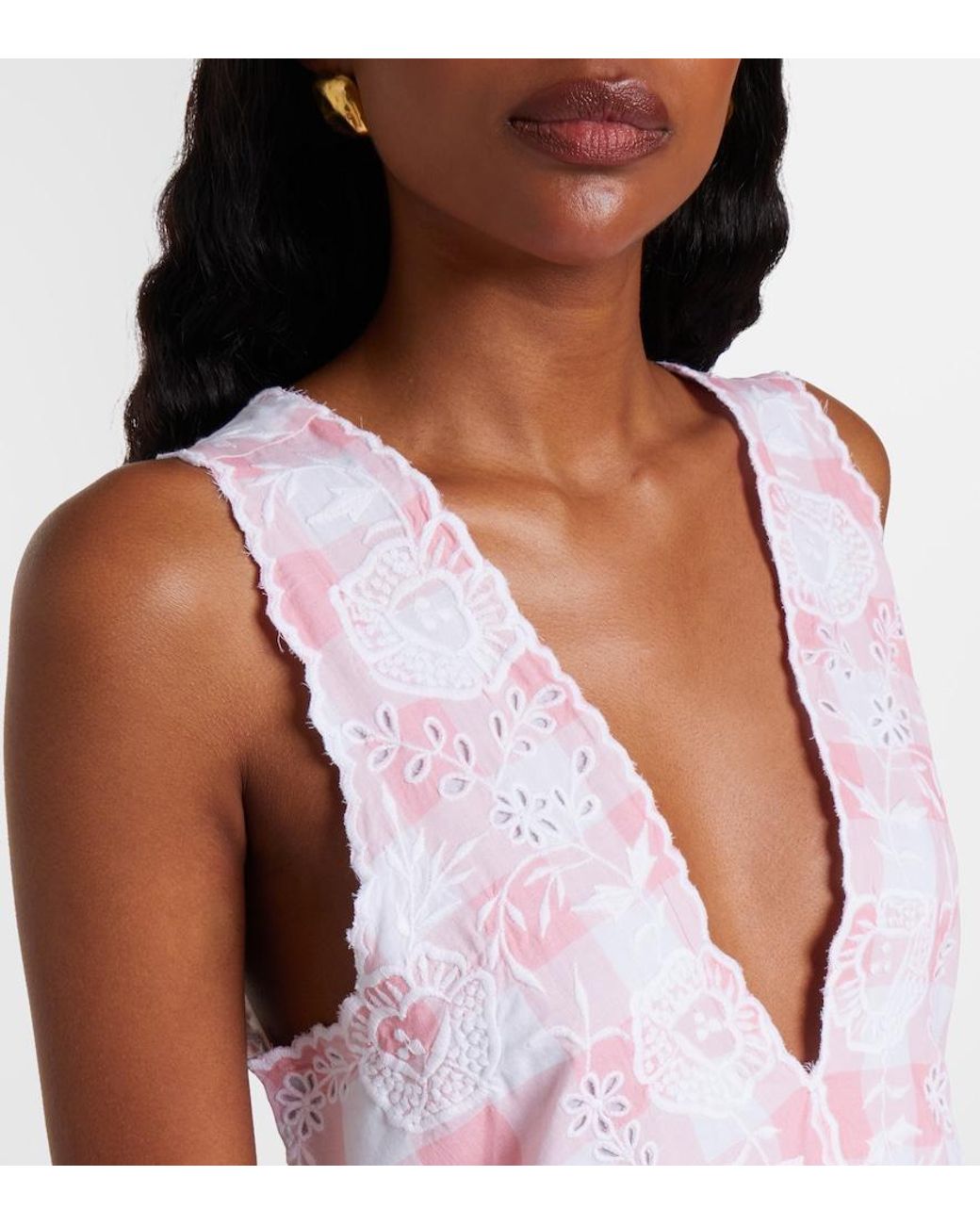 Juliet Dunn Pink Broderie Anglaise Checked Cotton Poplin Minidress