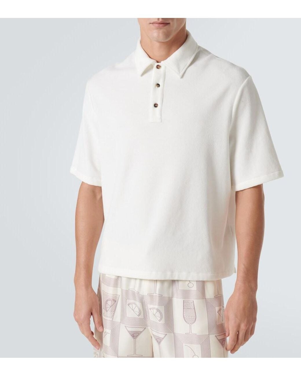 Loro Piana White Murano Cotton And Silk Velour Polo Shirt for men