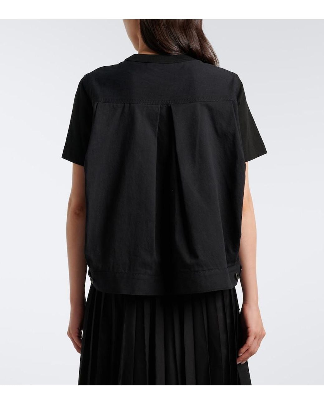 Sacai Black Cotton Jersey And Denim T-Shirt