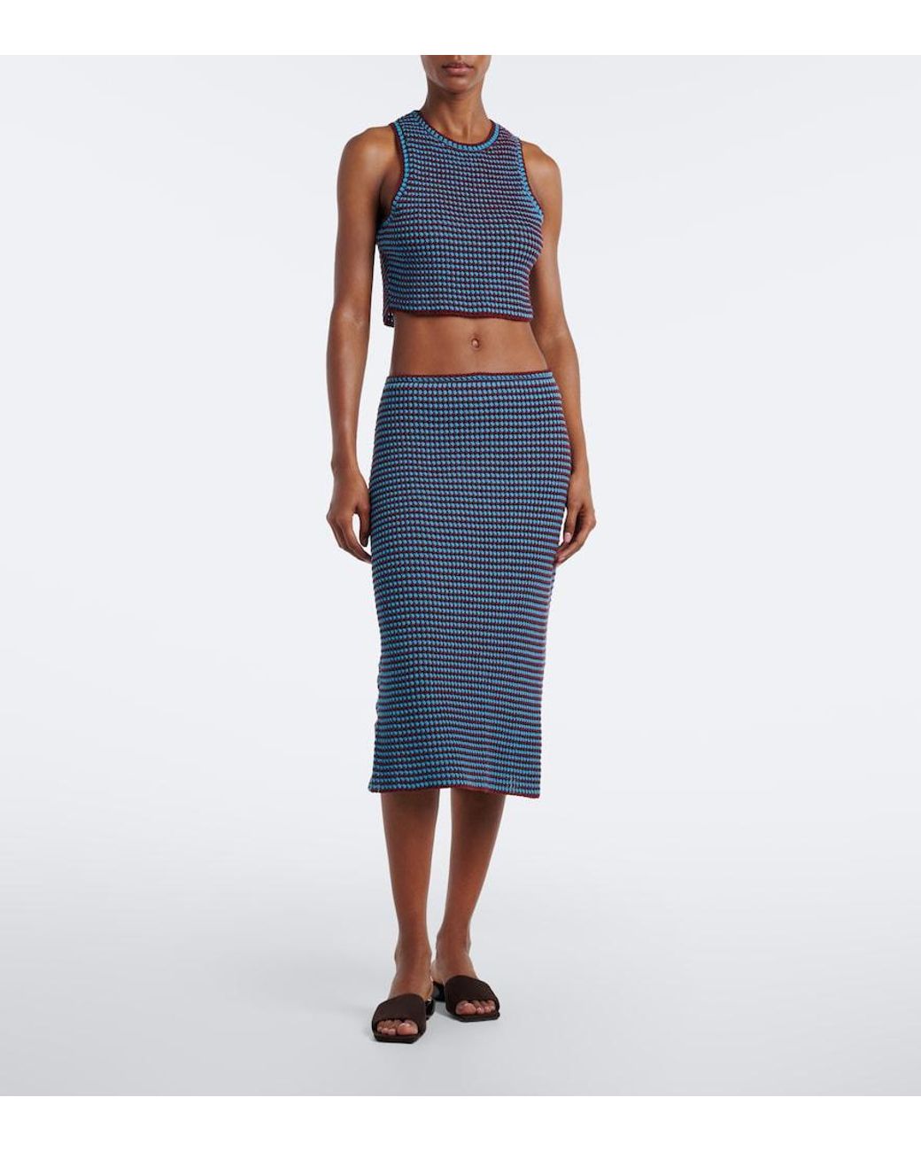 Alaïa Blue Crochet Cotton Crop Top