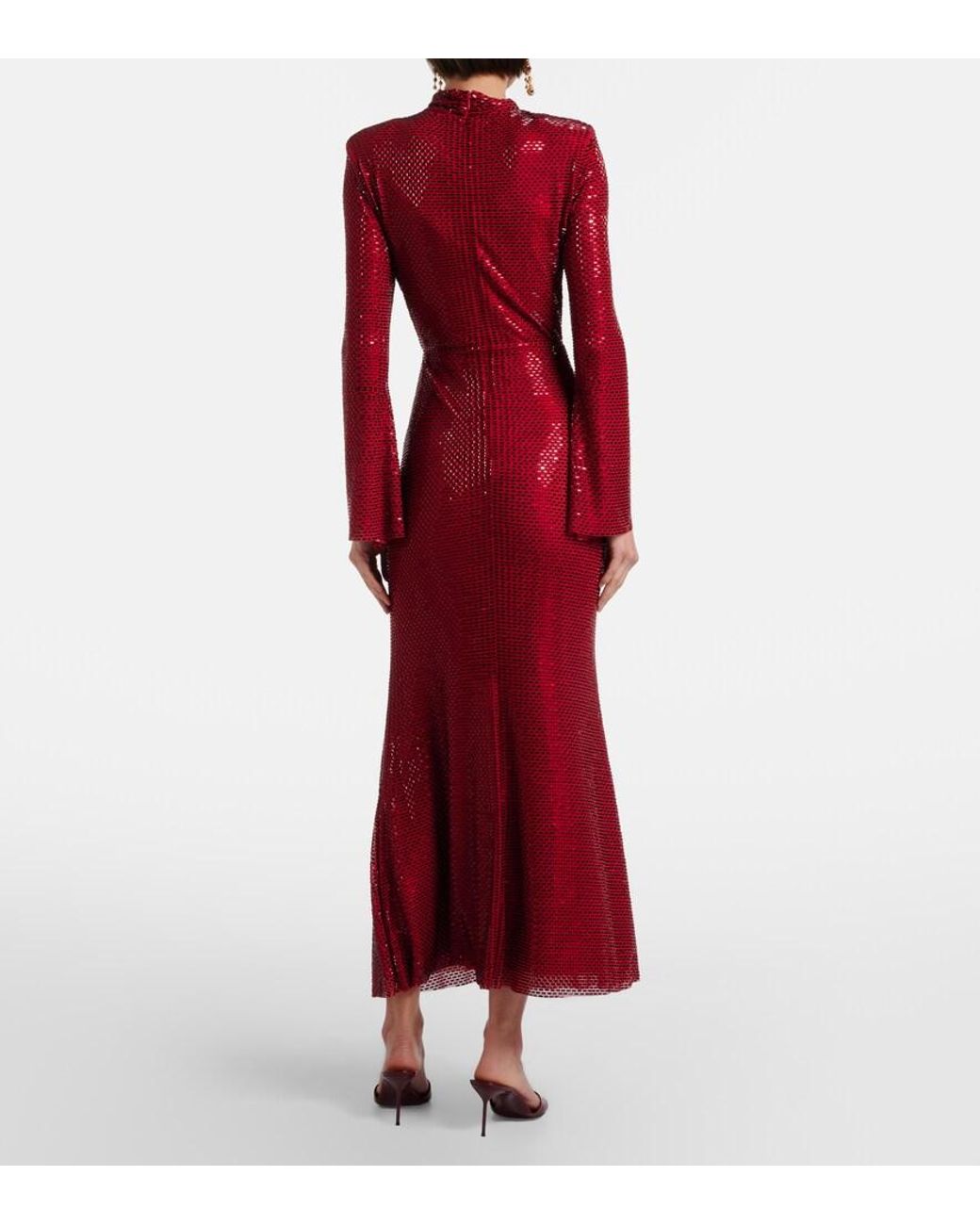 Self-Portrait Red Embellished Mesh Cocktail Dress