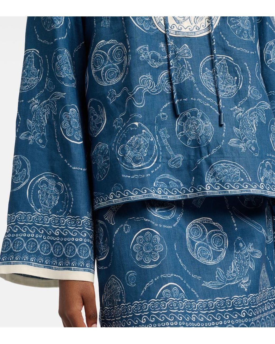 ALÉMAIS Blue Lucky Printed Linen Blouse