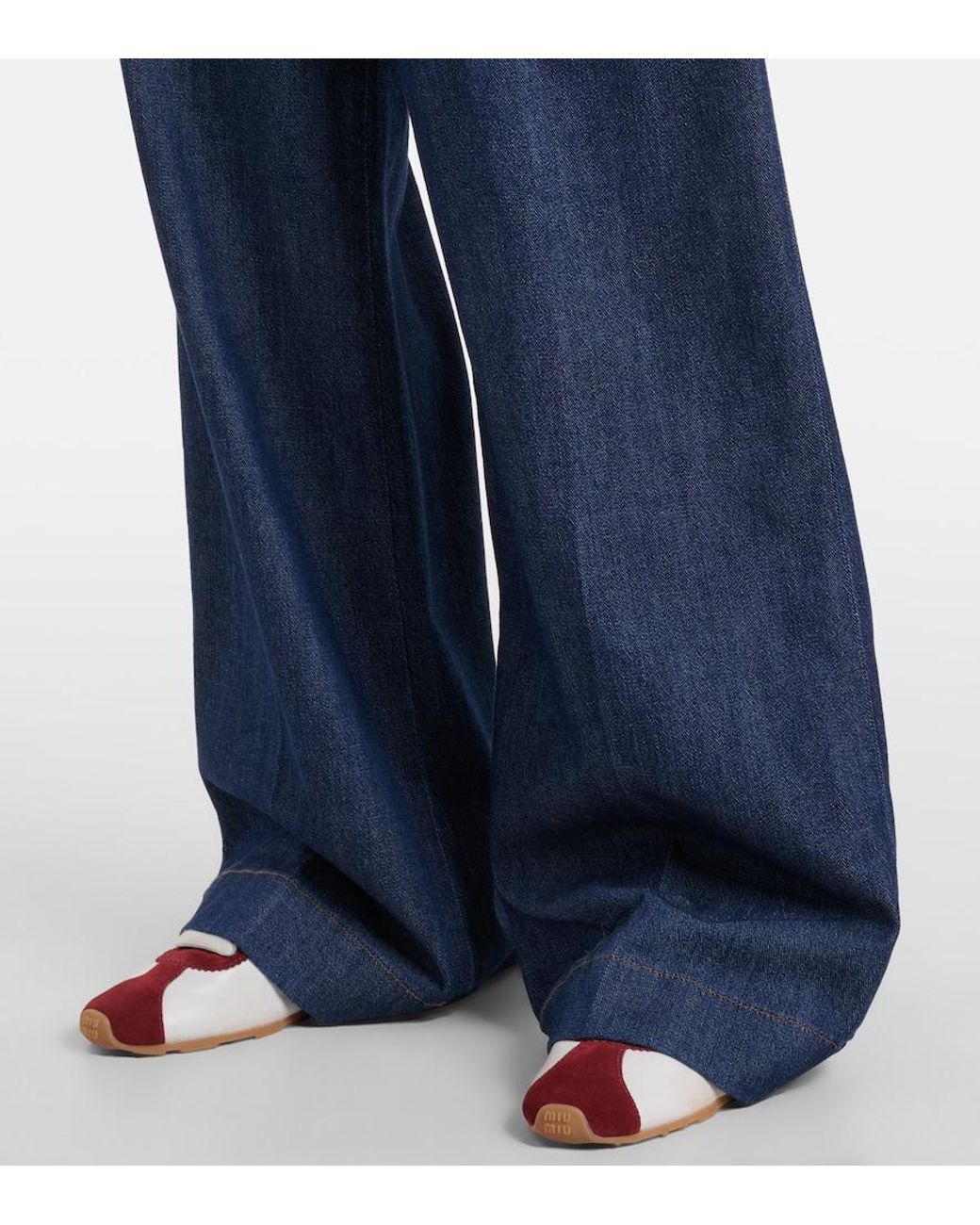 7 For All Mankind Blue Pleated High-Rise Wide-Leg Jeans
