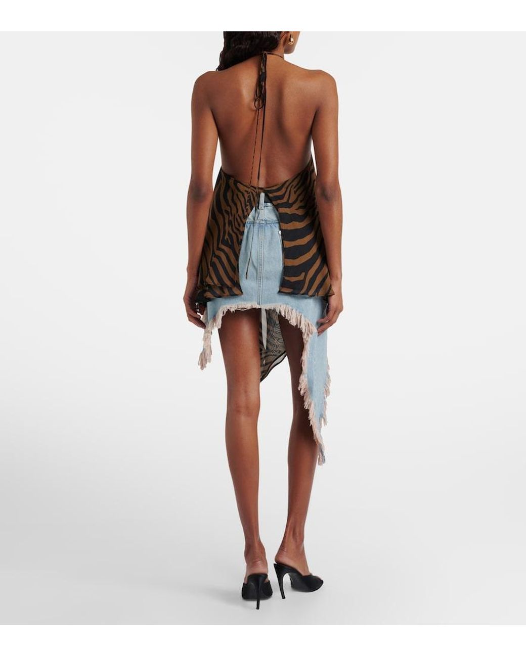 Blumarine Blue Asymmetric Distressed Denim Miniskirt