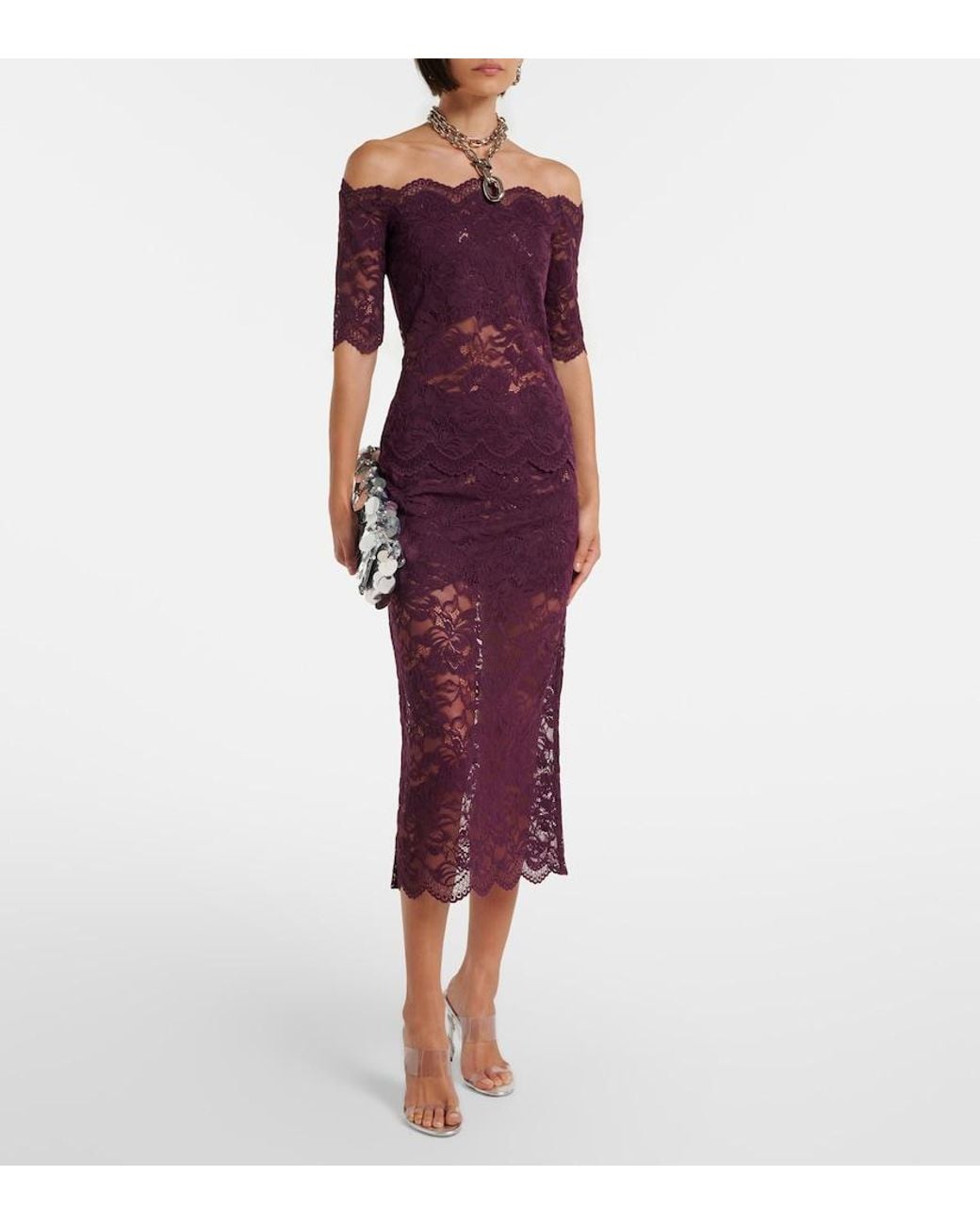 Rabanne Purple Off-Shoulder Lace Top
