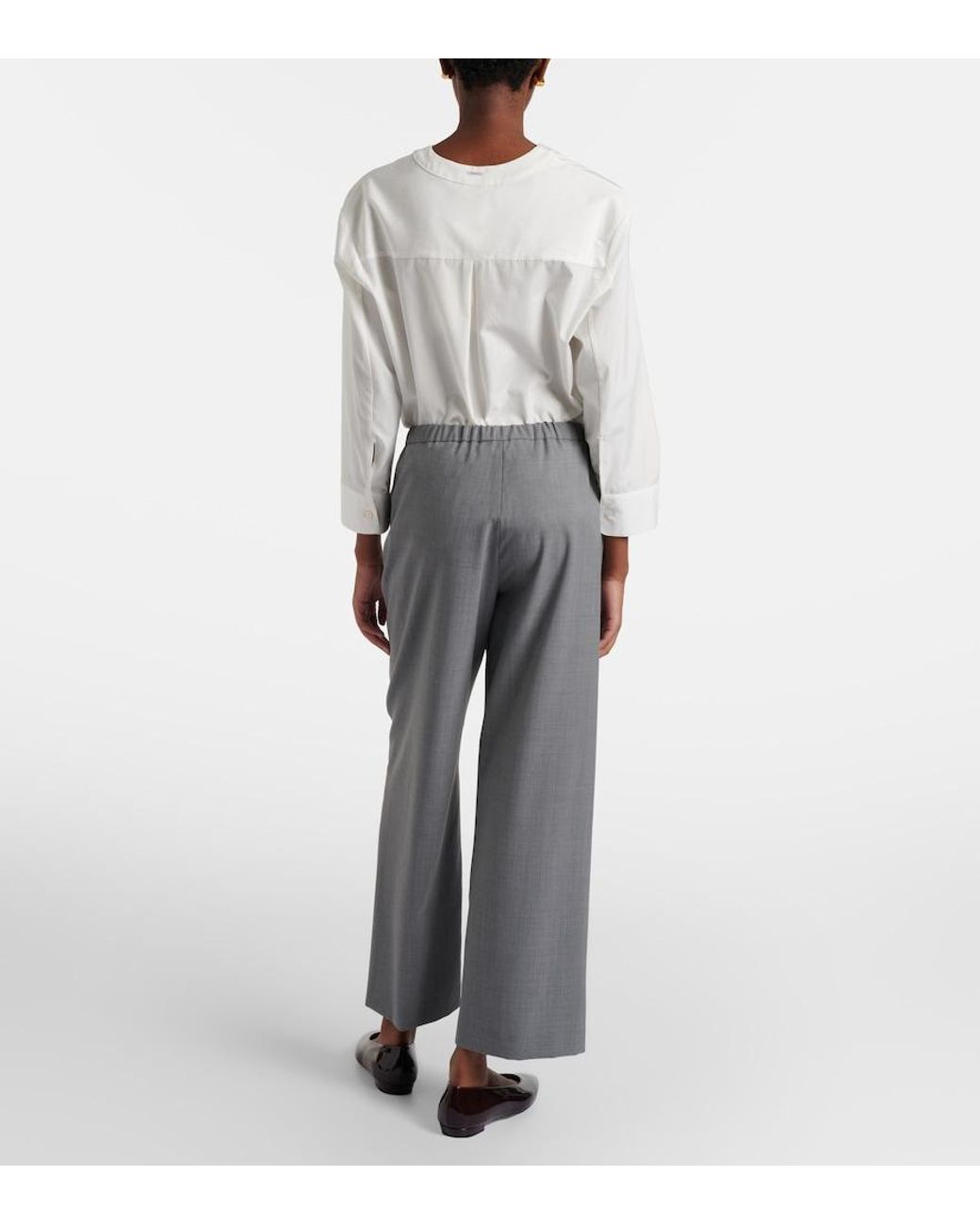 Max Mara Gray Baia Wool-Blend Wide-Leg Pants