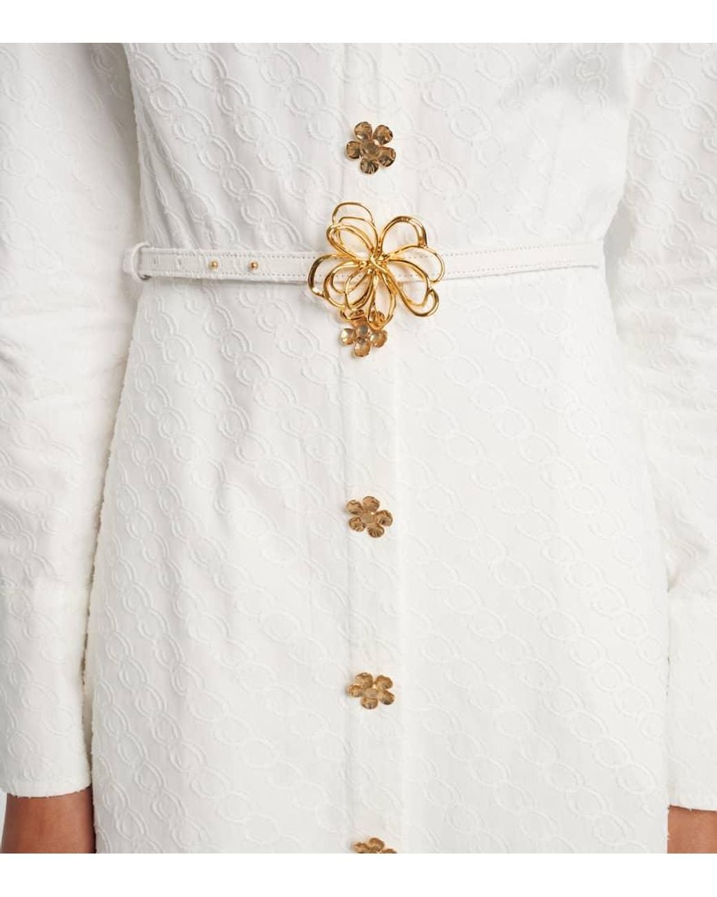 Oscar de la Renta White Belted Cotton Poplin Shirt Dress