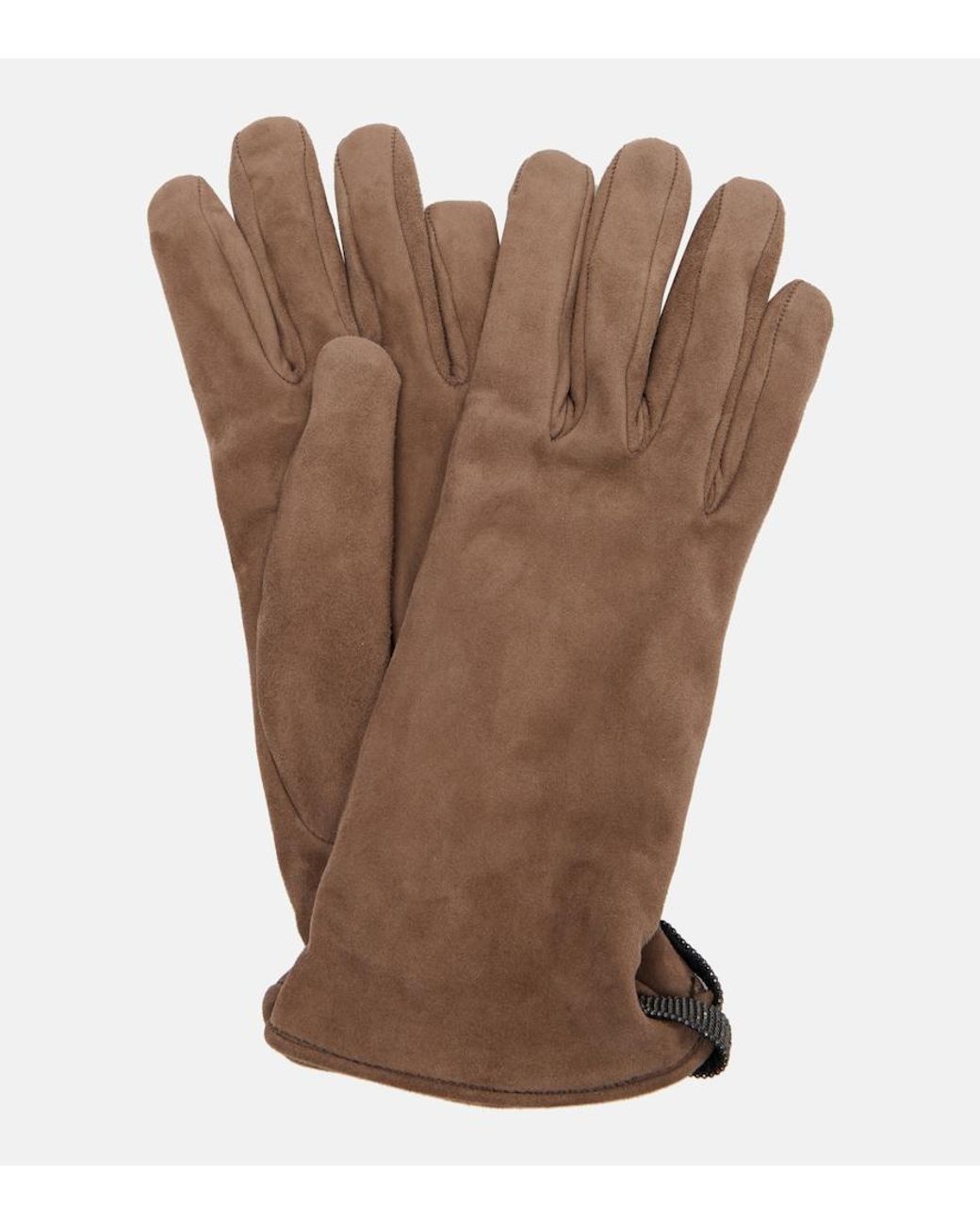 Brunello Cucinelli Brown Monili Suede Gloves