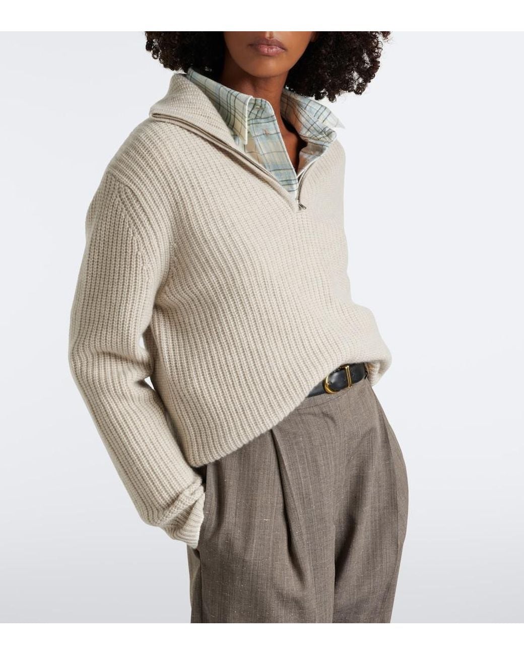 arch4 Natural Saatchi Cashmere Zip-Up Sweater