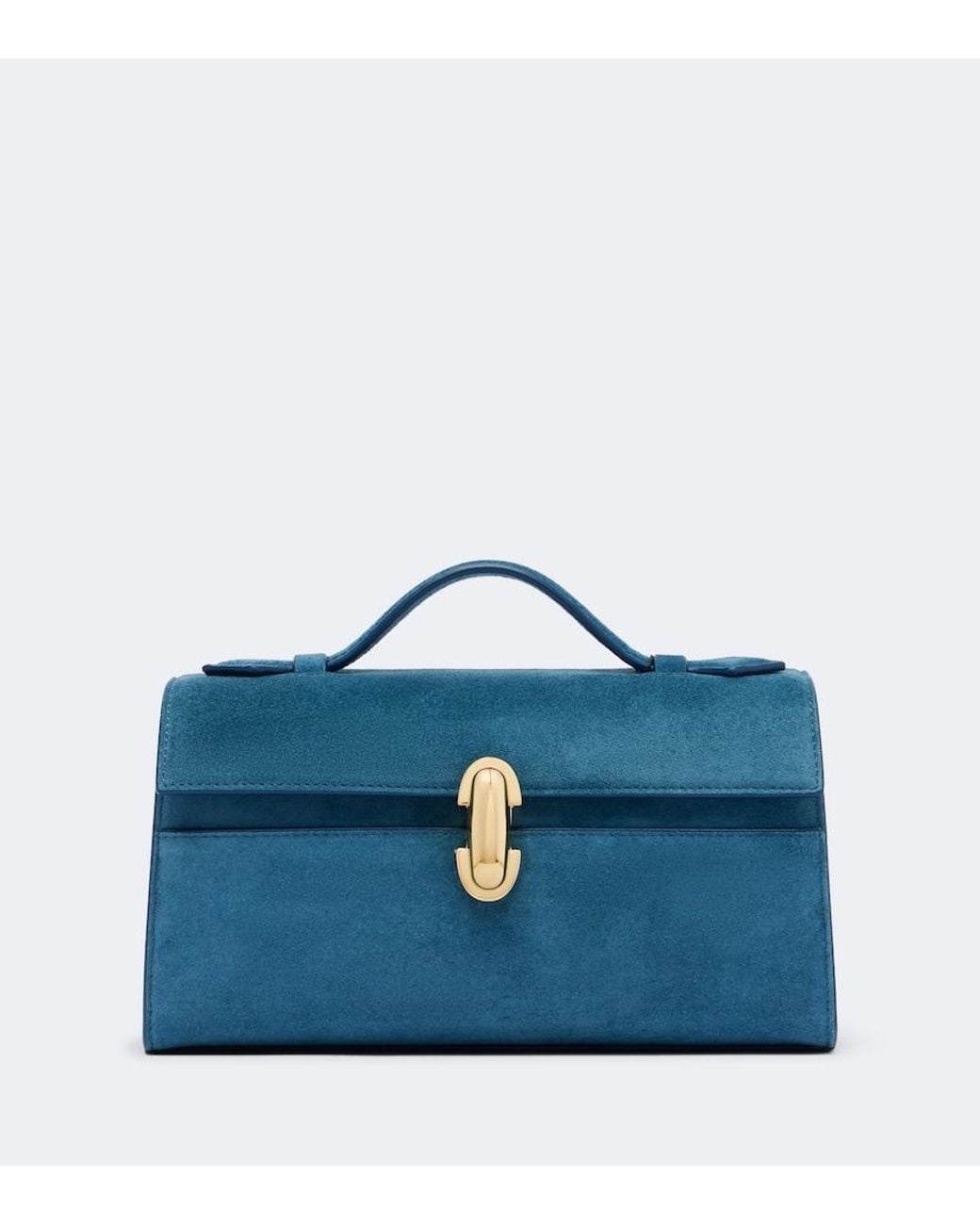 SAVETTE Blue Symmetry Pochette Small Suede Top-Handle Bag
