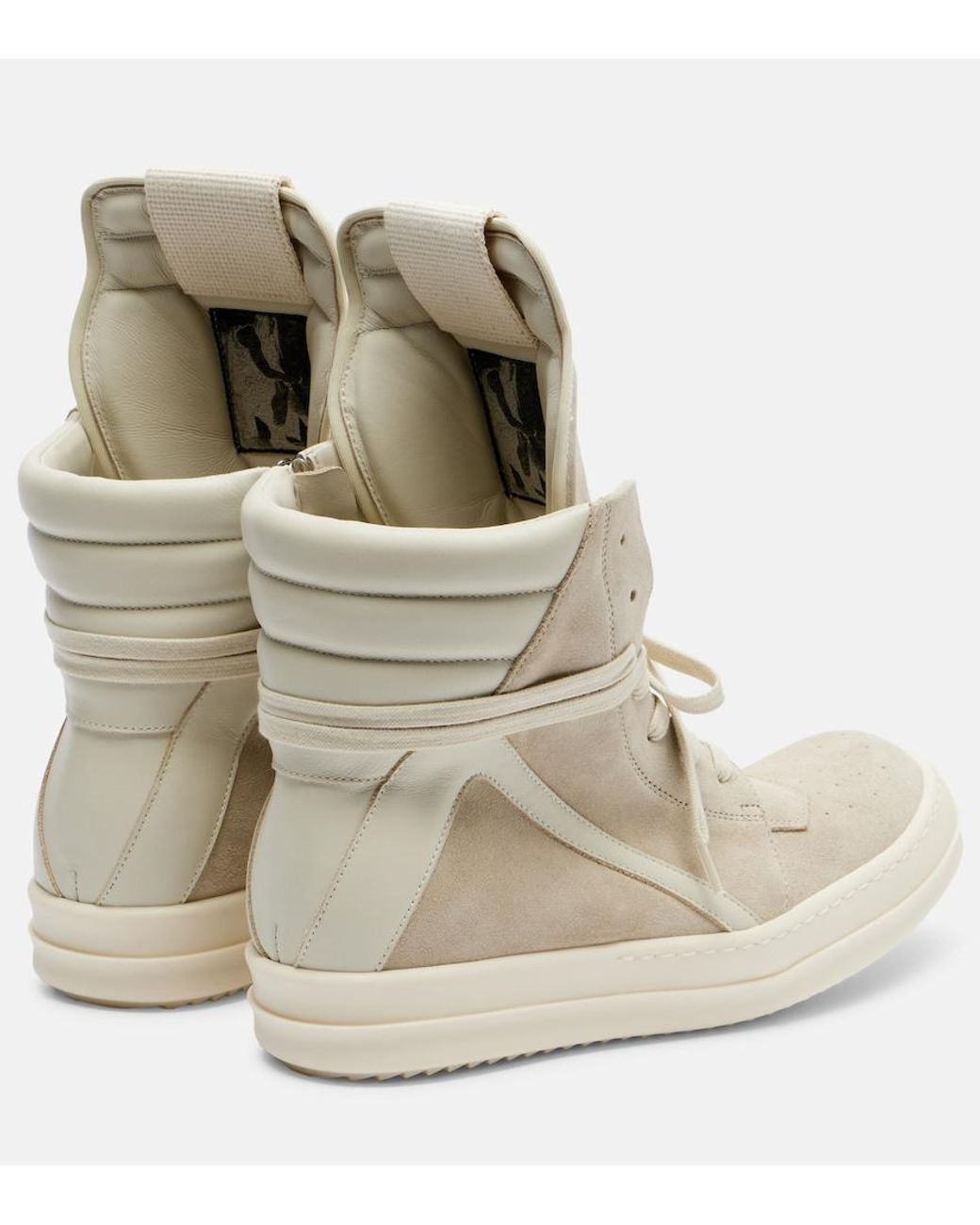 Rick Owens Natural Temple Geobasket Suede High-Top Sneakers