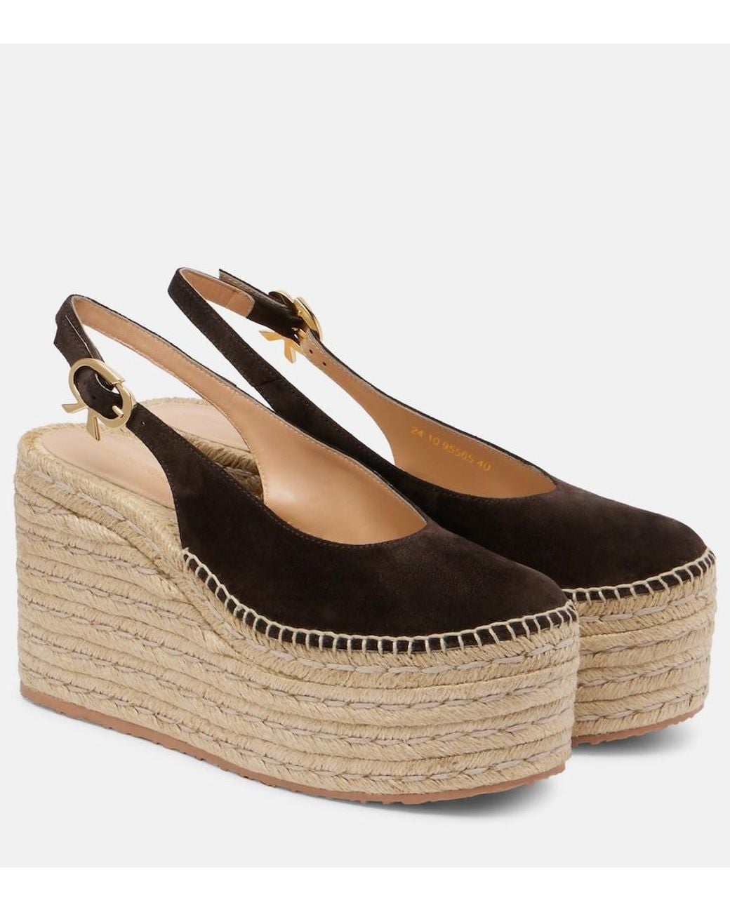 Gianvito Rossi Brown Suede Slingback Espadrille Wedges