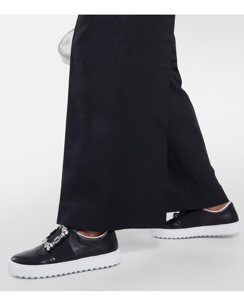 Roger Vivier Black Very Vivier Embellished Leather Sneakers