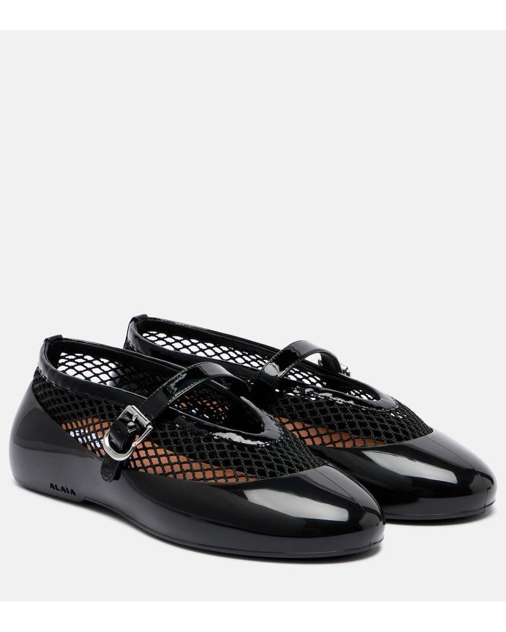 Alaïa Black Leather-Trimmed Fishnet Ballet Flats
