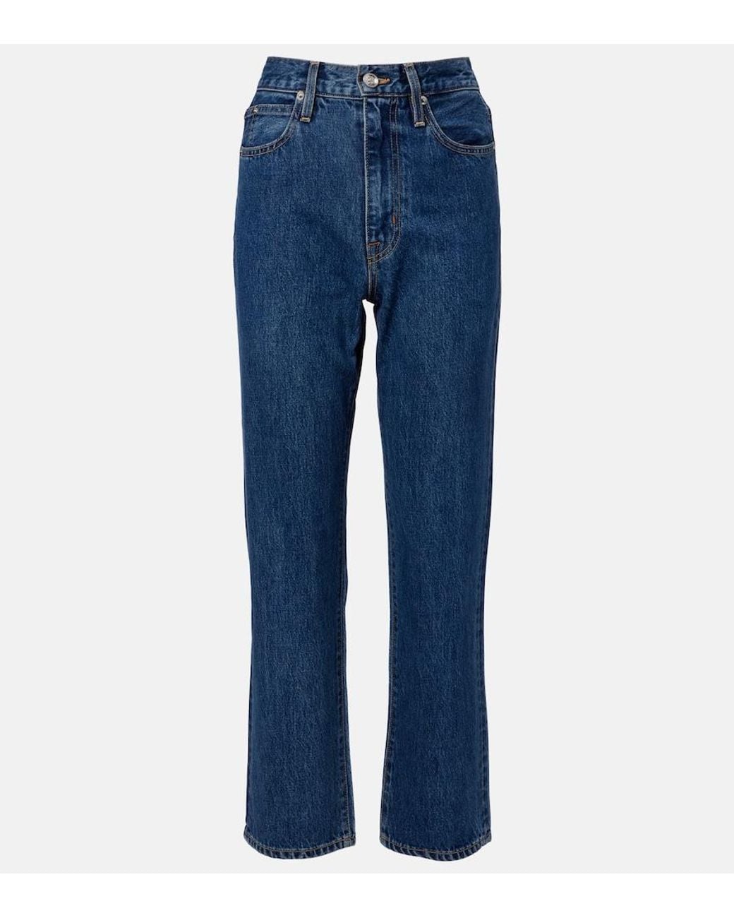SLVRLAKE Denim Blue London Cropped High-Rise Straight Jeans