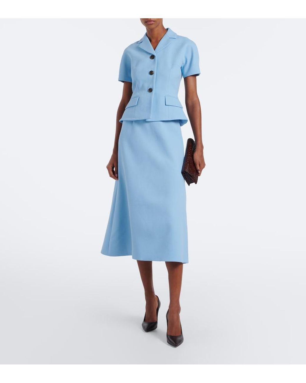 Emilia Wickstead Blue Alexina Wool Crepe Midi Dress