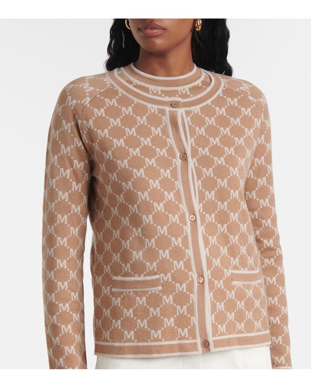 Max Mara Natural Tivoli Intarsia Wool And Cashmere Cardigan