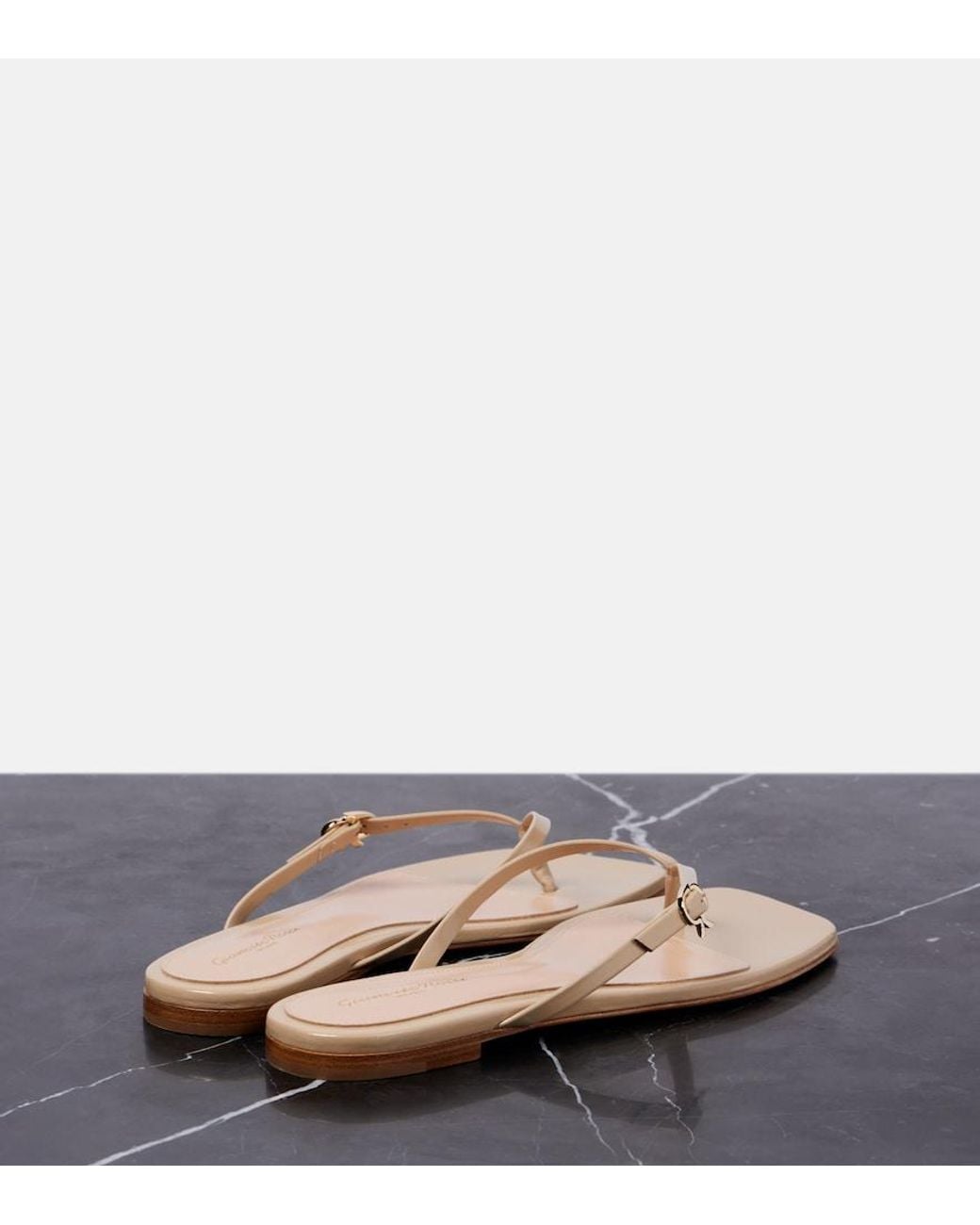 Gianvito Rossi Natural Ribbon Patent Leather Thong Sandals