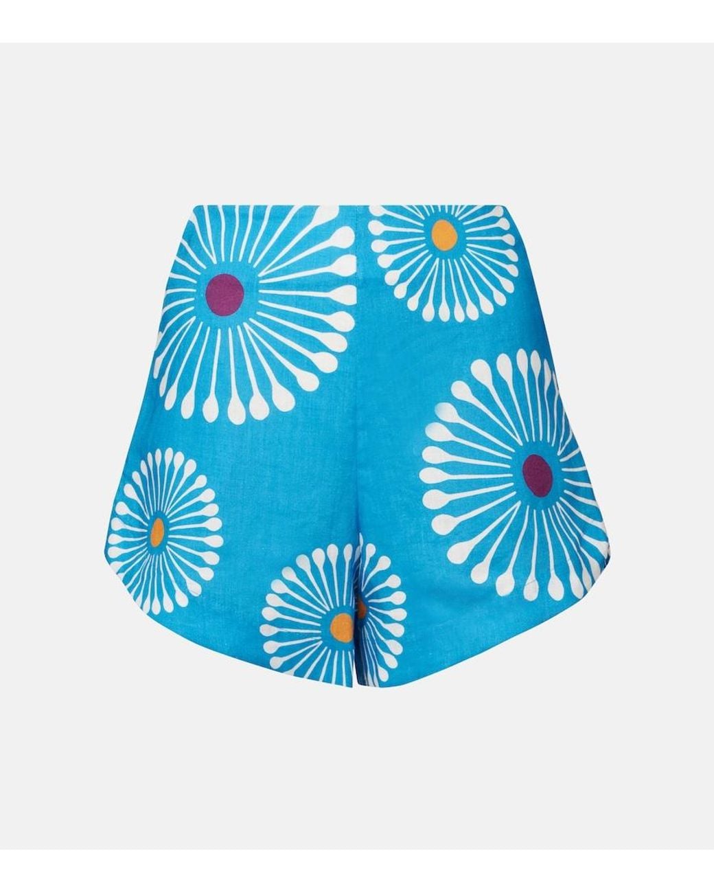 Cala De La Cruz Blue Bahamas Floral Linen Shorts