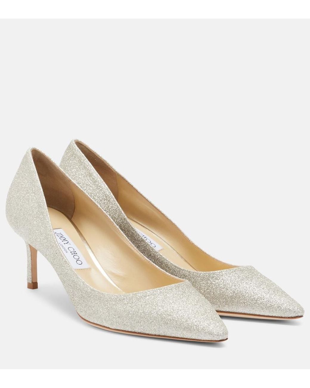 Jimmy Choo White Romy Glitter Pumps