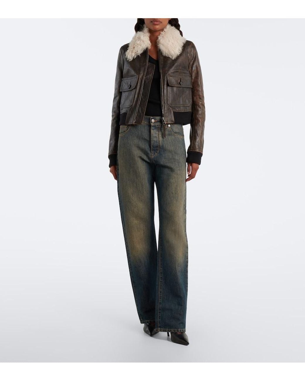 Fendi Black Shearling-Trimmed Leather Jacket
