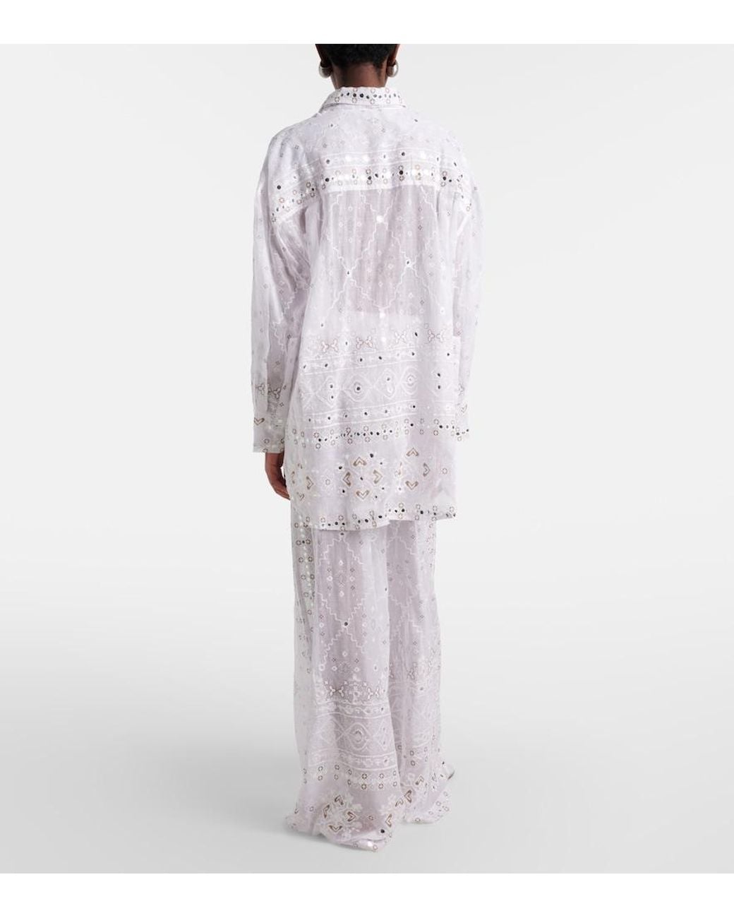 Juliet Dunn White Embellished Cotton Wide-Leg Pants