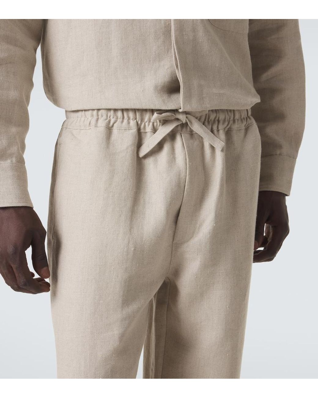 Saman Amel Natural Linen Wide-Leg Pants for men
