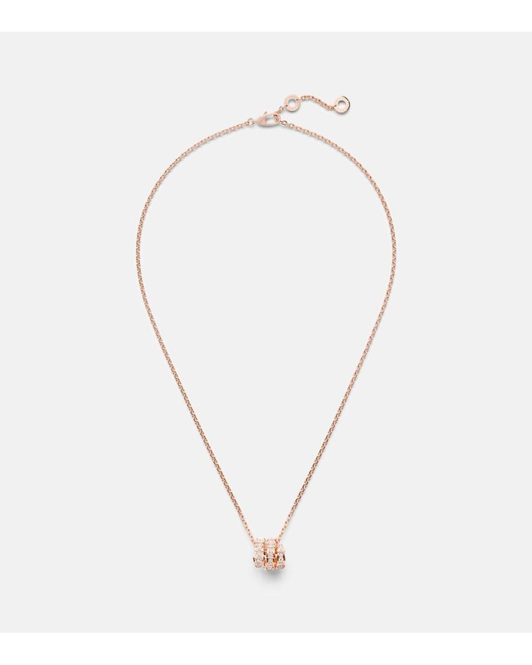BVLGARI Metallic Serpenti Viper 18Kt Rose Pendant Necklace With Diamonds