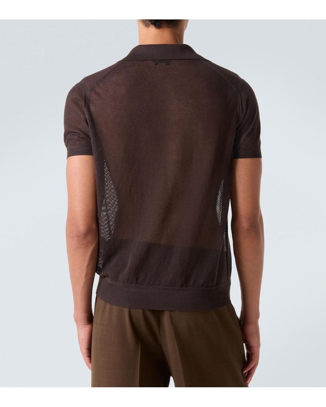 Tom Ford Brown Semi-Sheer Cotton And Silk Polo Shirt for men