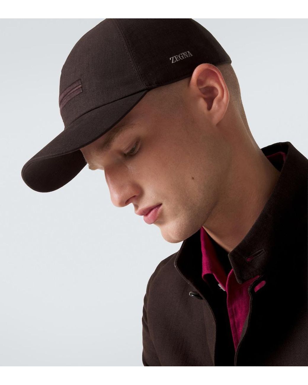 Zegna Brown Embroidered Linen Baseball Cap for men