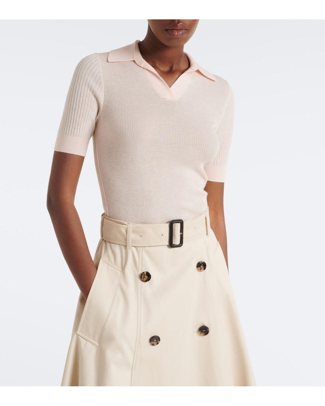 Burberry Natural Ekd Ribbed-Knit Cashmere Polo Shirt