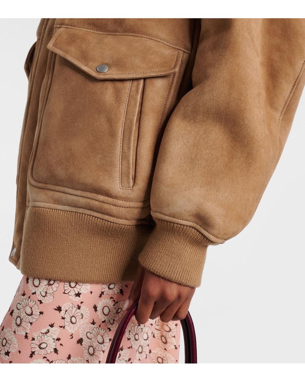 Prada Brown Shearling-Trimmed Suede Jacket