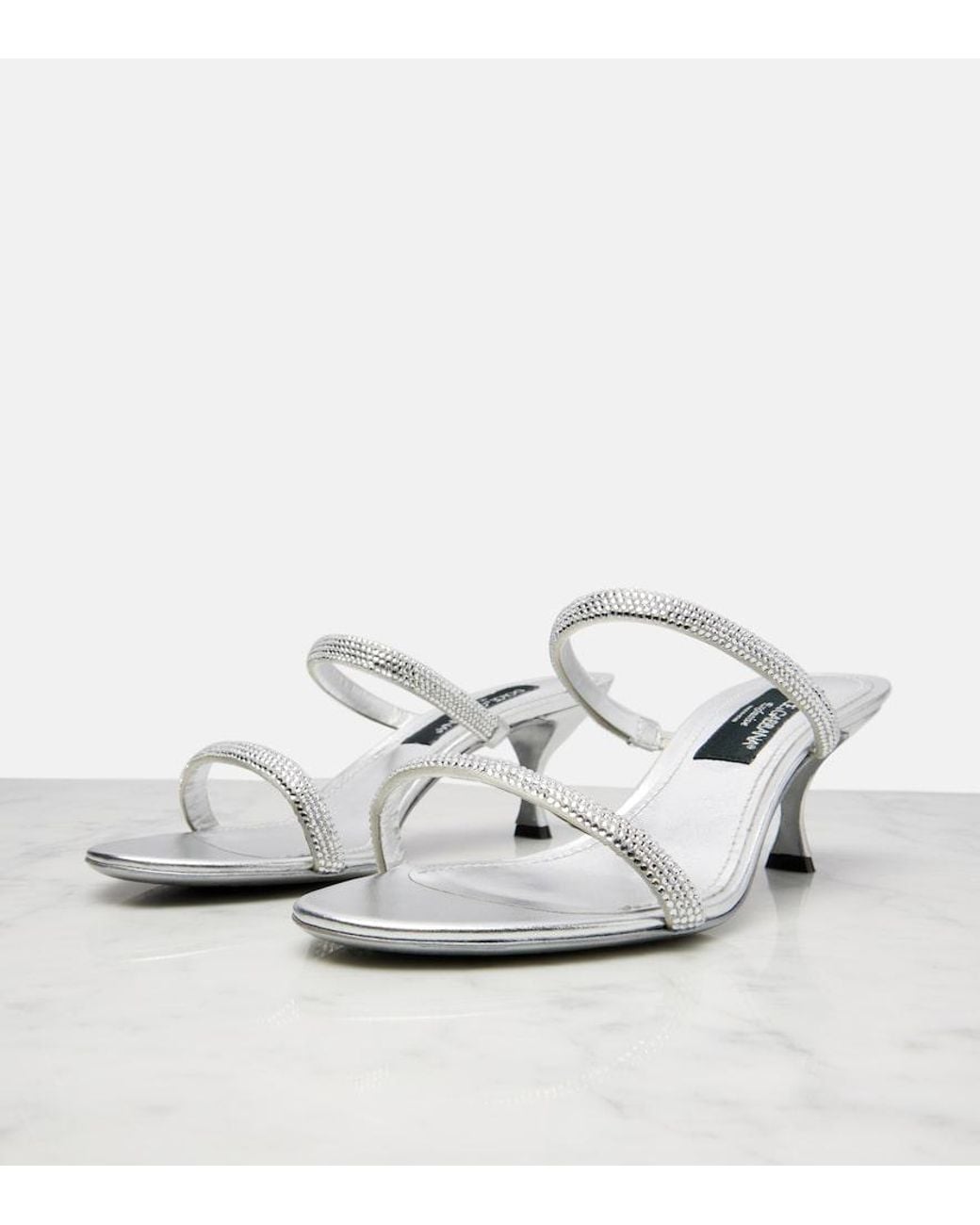Dolce & Gabbana White 60 Crystal-Embellished Satin Mules