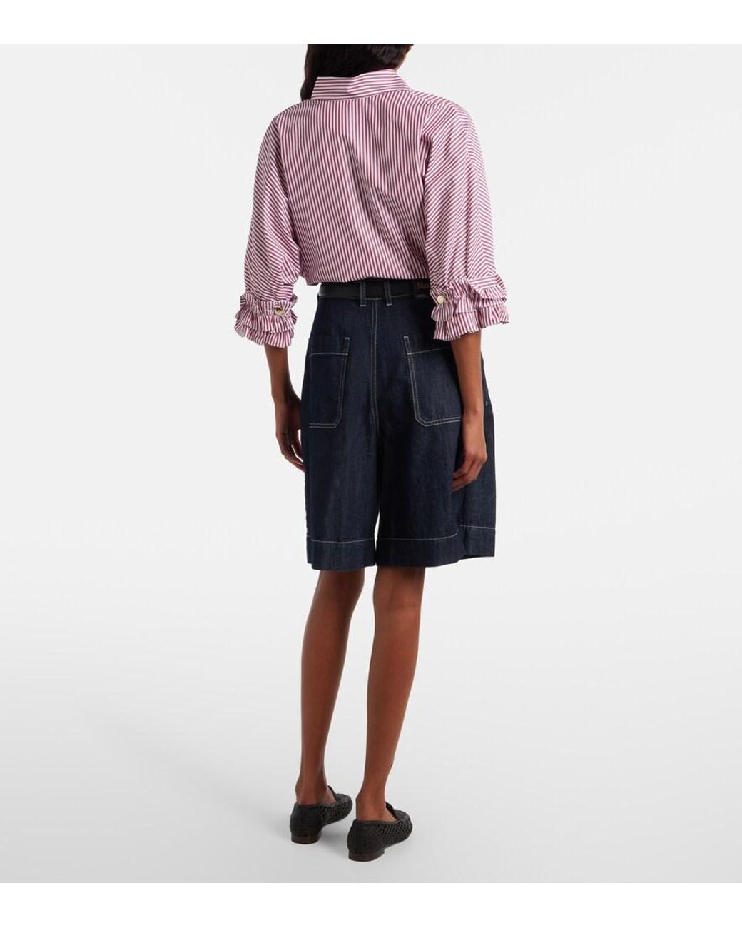 Max Mara Blue Quadro Denim Bermuda Shorts