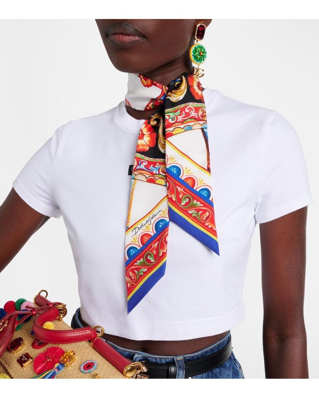 Dolce & Gabbana White Carretto Silk Twill Scarf