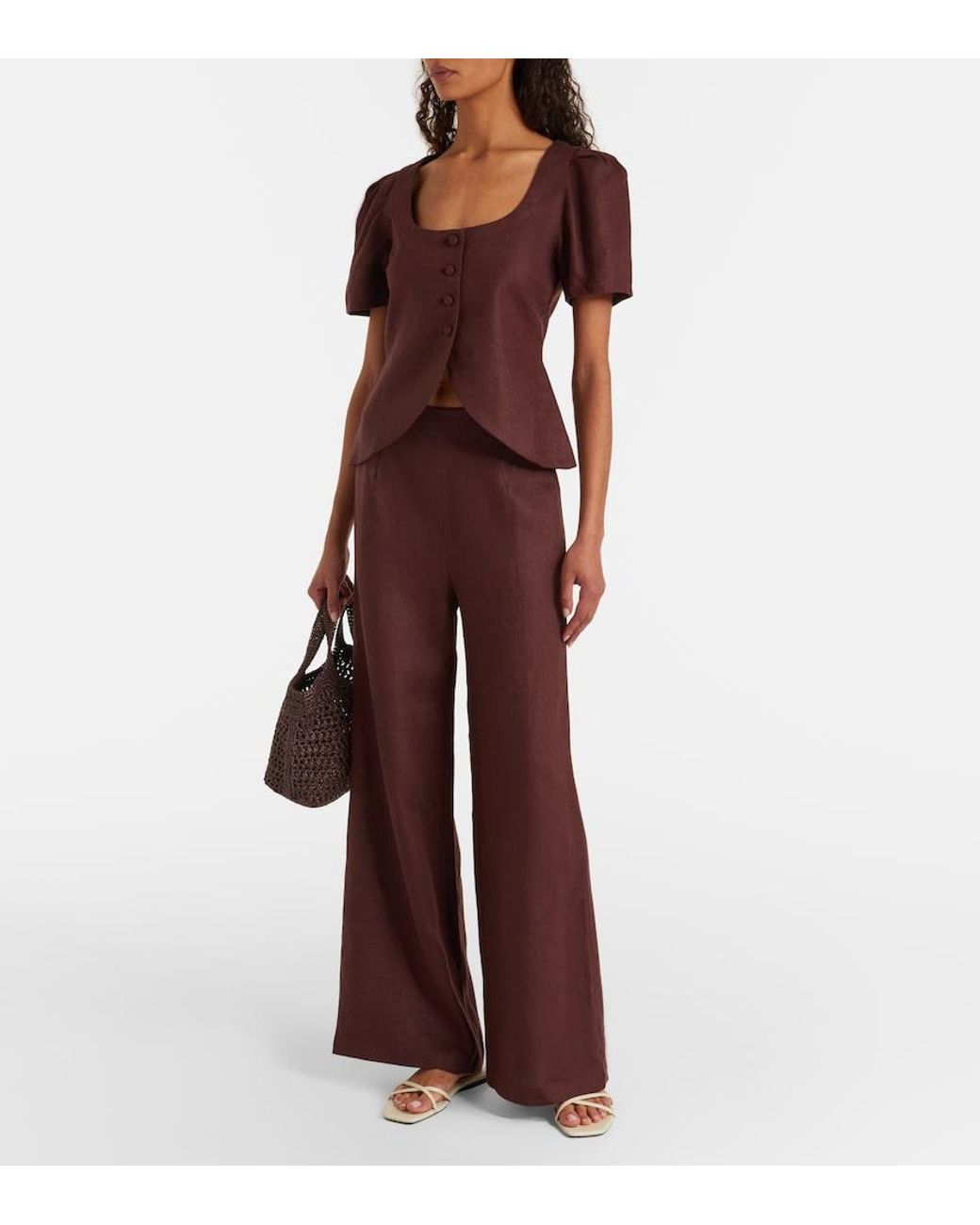 Faithfull The Brand Brown Syna Linen Wide-Leg Pants