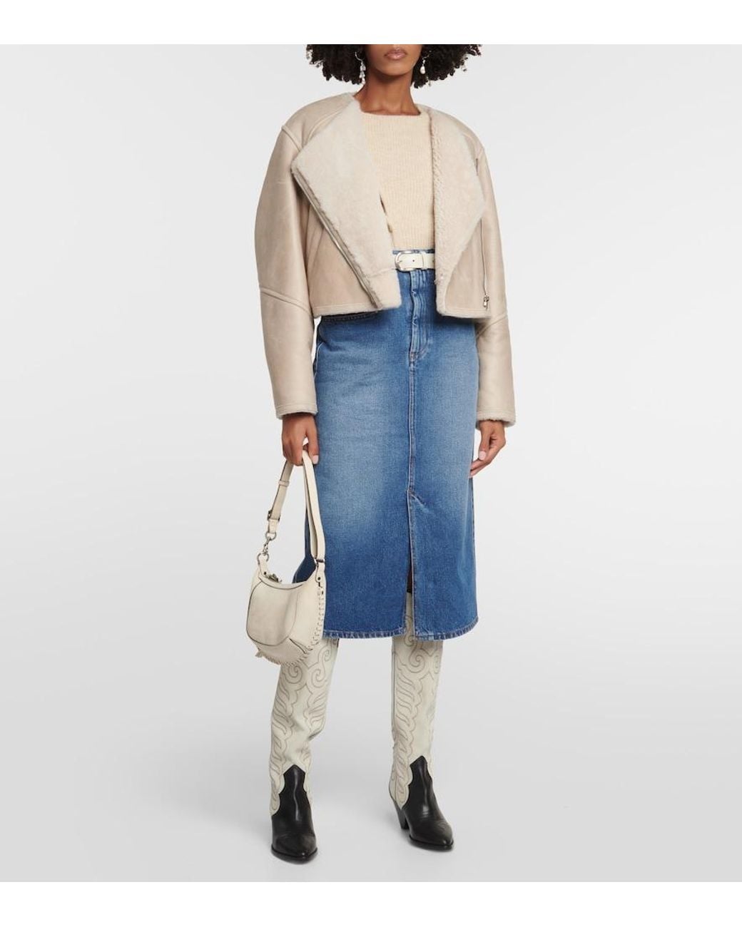 Isabel Marant Natural Ostya Shearling-Lined Leather Jacket