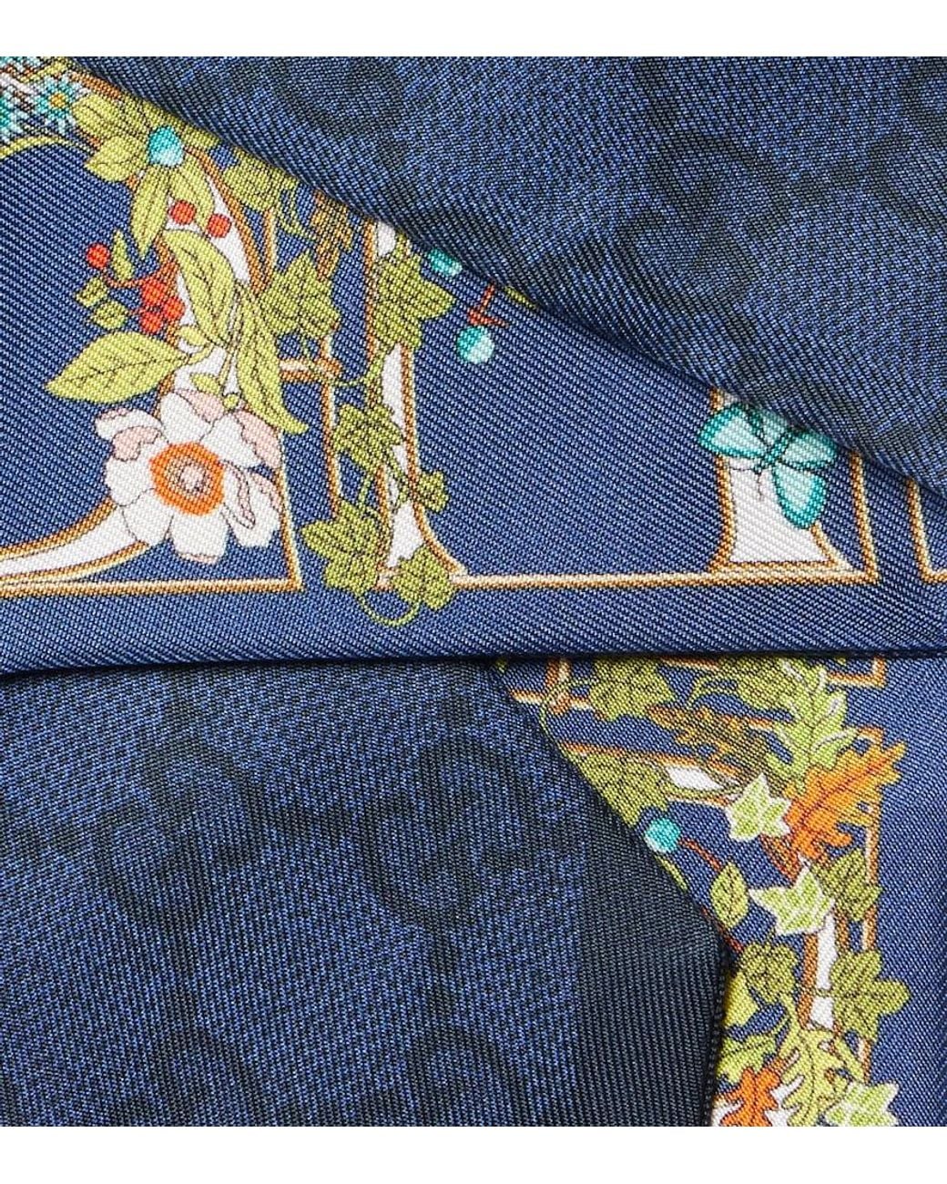 Gucci Blue Gg Floral Printed Silk Scarf