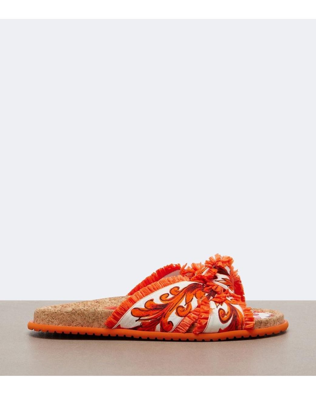 Dolce & Gabbana Red Majolica Fringed Brocade Slides