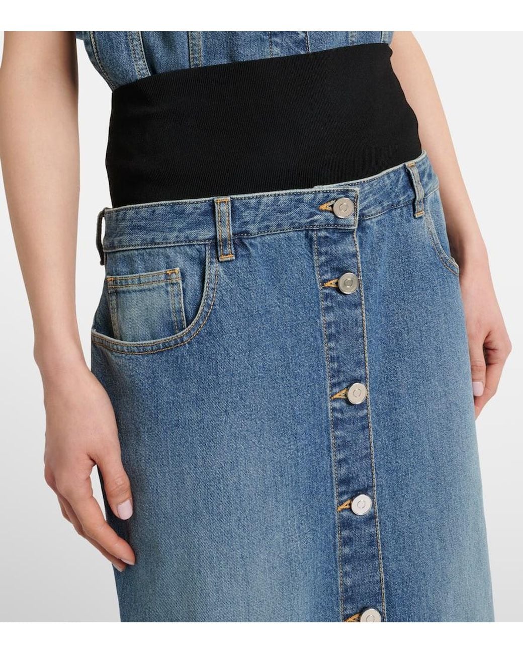 Falda Larga De Denim Alaïa de color Blue