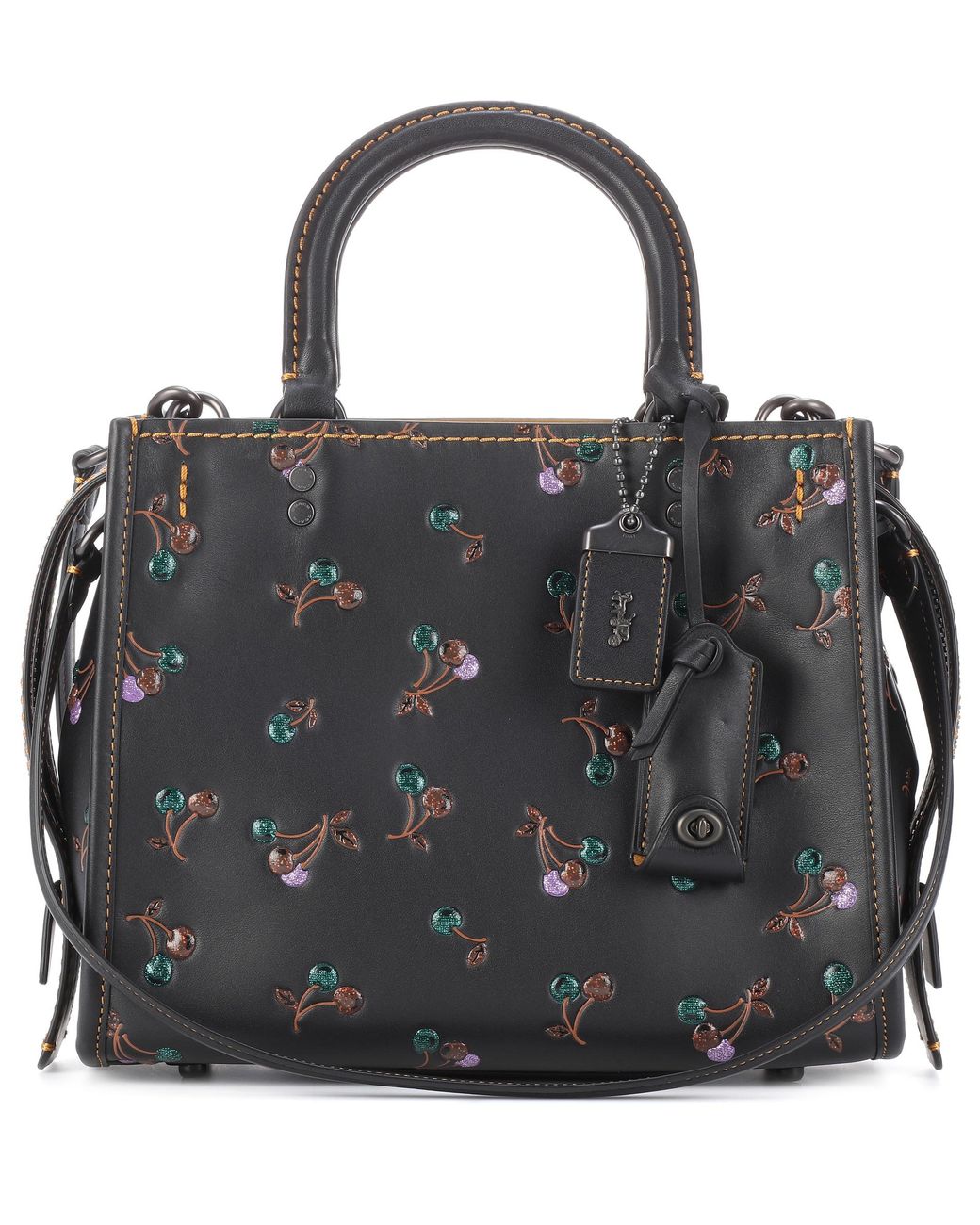 COACH Rogue Cherry-printed Leather Tote in Black | Lyst