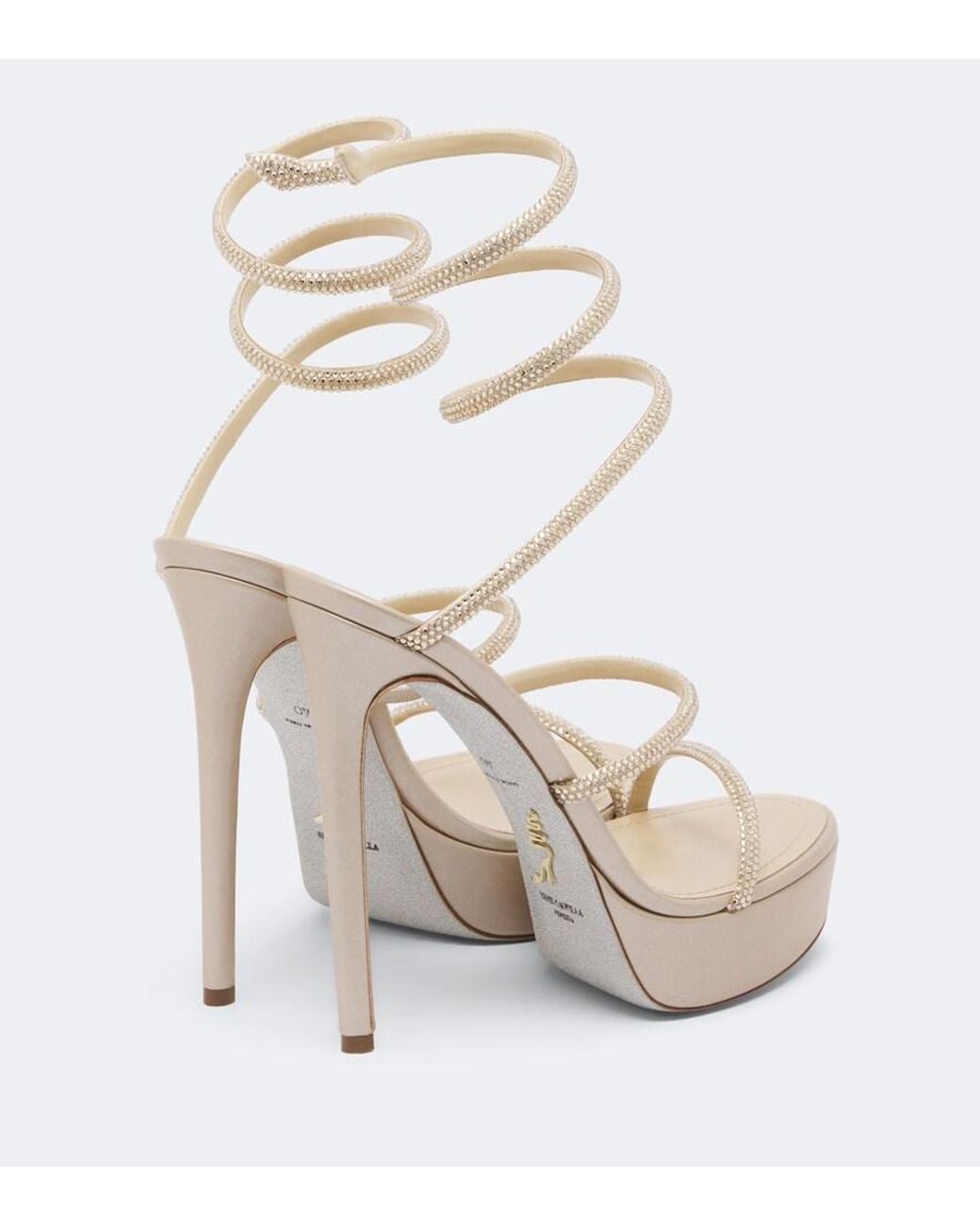 Rene Caovilla White Cleo Embellished Satin Platform Sandals