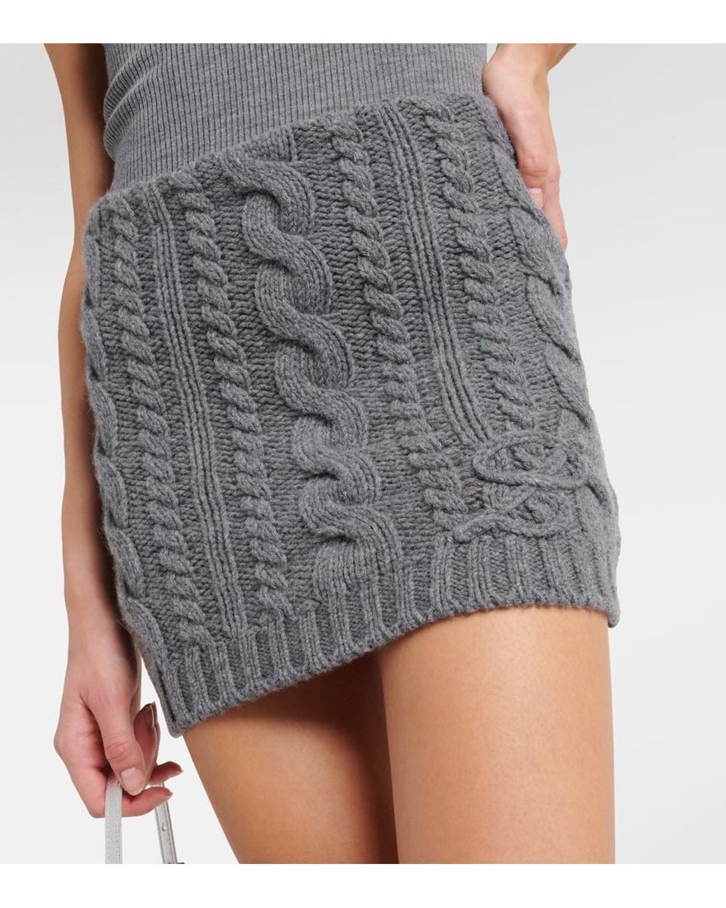 Blumarine Gray Cable-Knit Wool And Cashmere Miniskirt