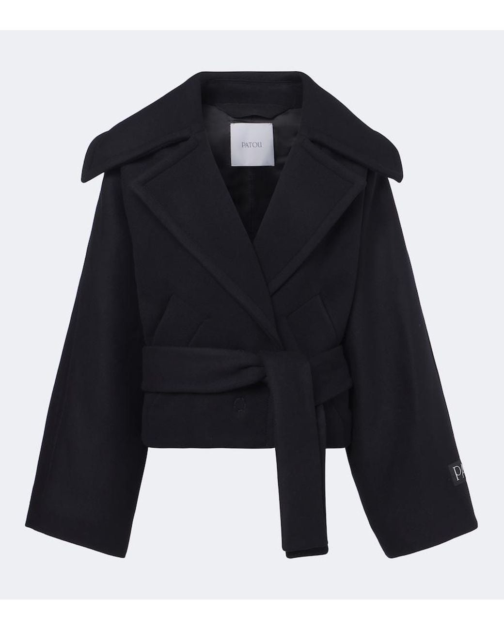 Patou Black Belted Wool And Silk Peacoat