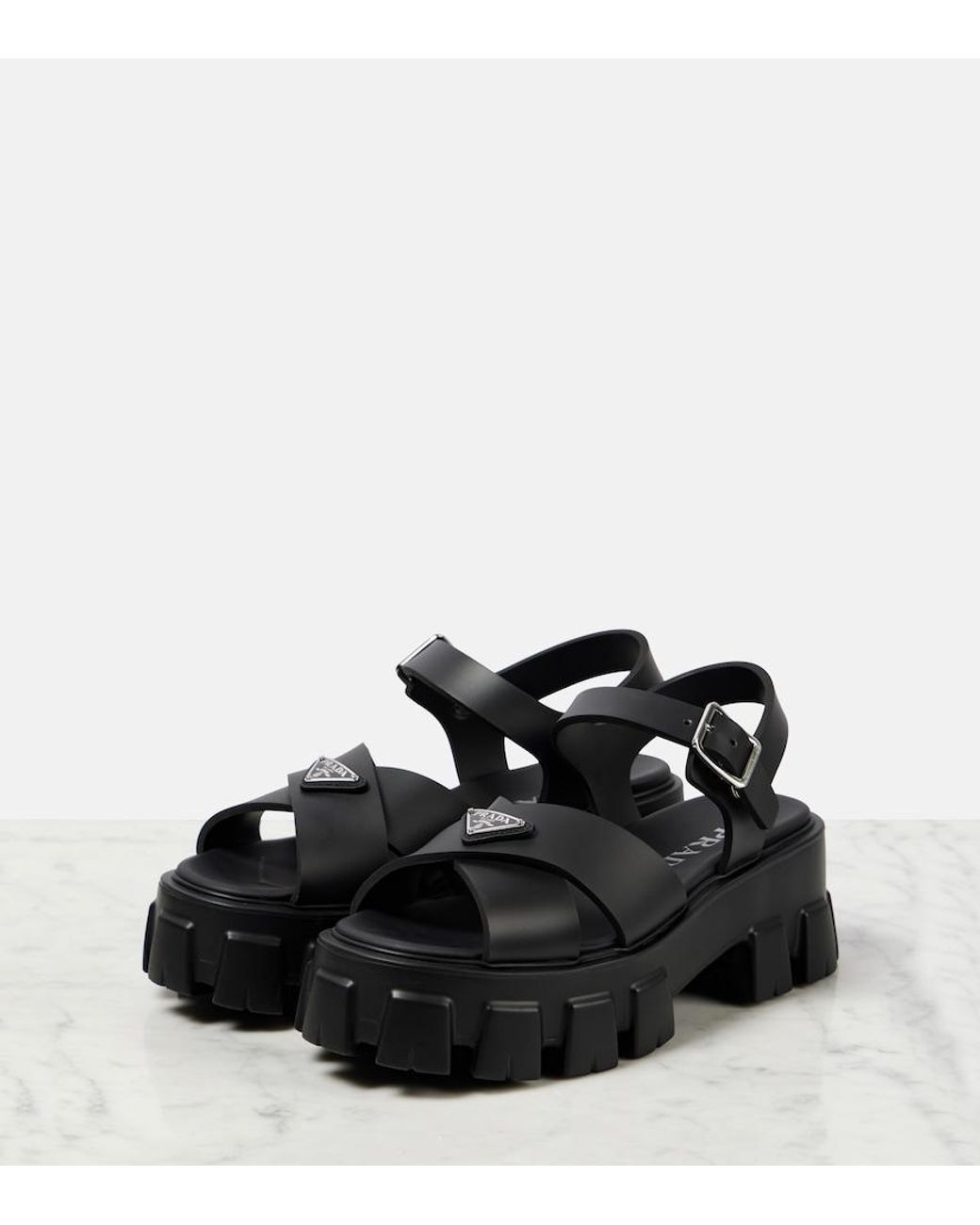 Prada Black Plateausandalen Monolith