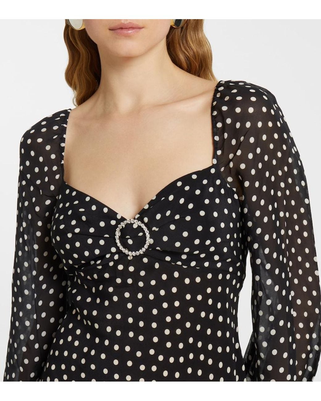 Rixo Black Ivy Polka-Dot Silk Maxi Dress
