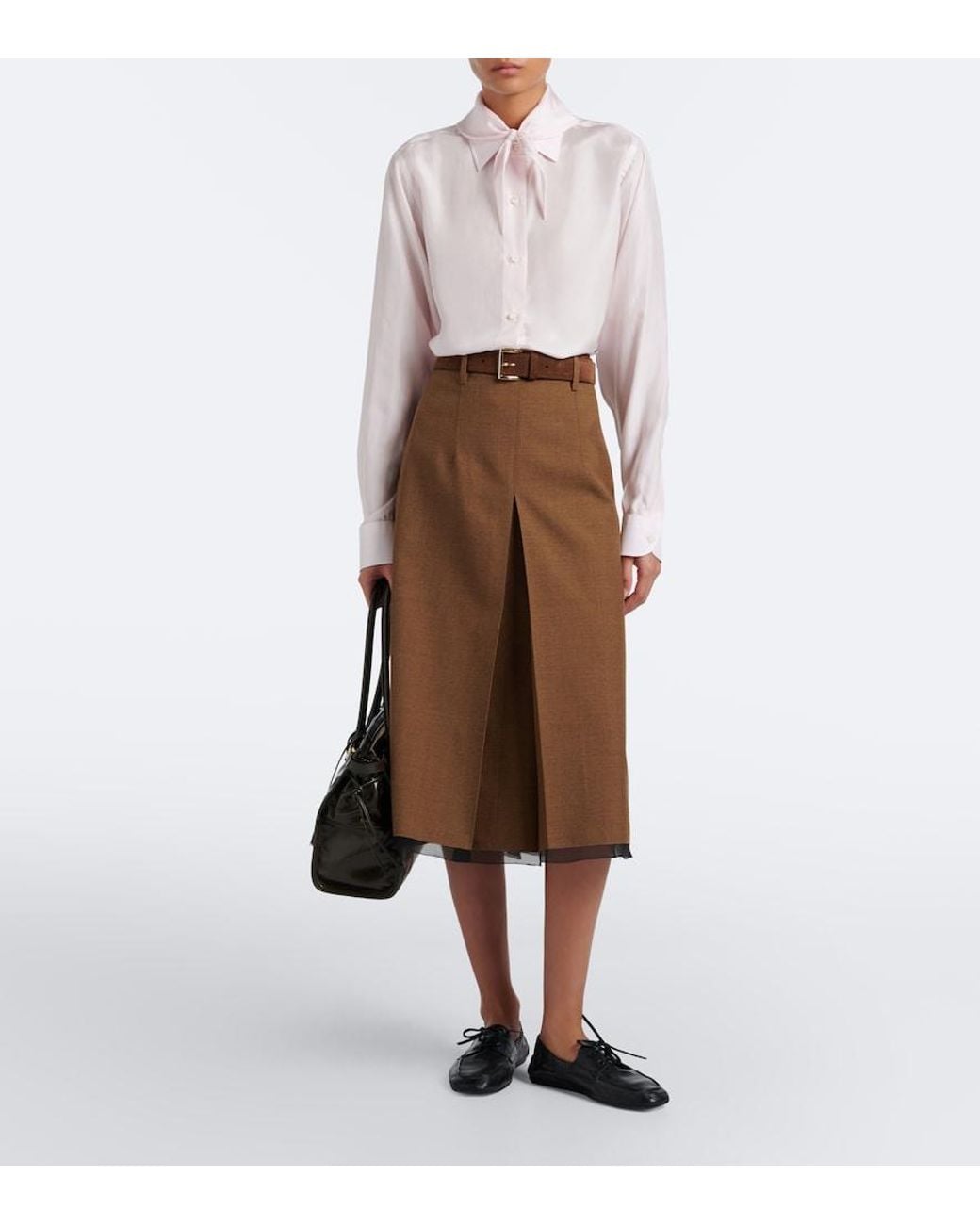 Prada Pink Tie-Neck Silk Poplin Shirt